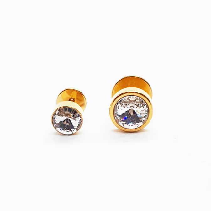 Stainless Steel Crystal Single Earring Yellow Gold