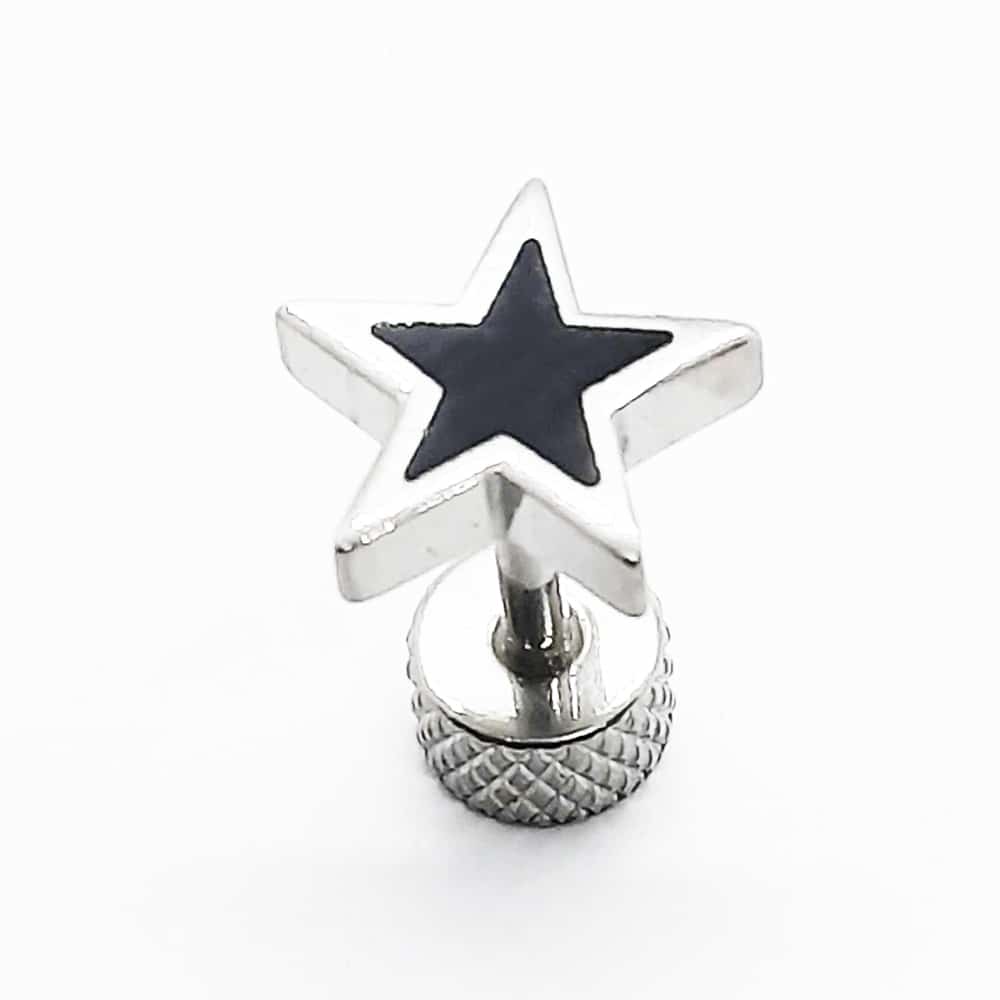 Stainless Steel Star Black Enamel Earring