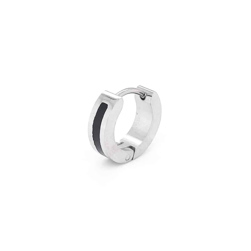 Stainless Steel Black Enamel Single Huggie