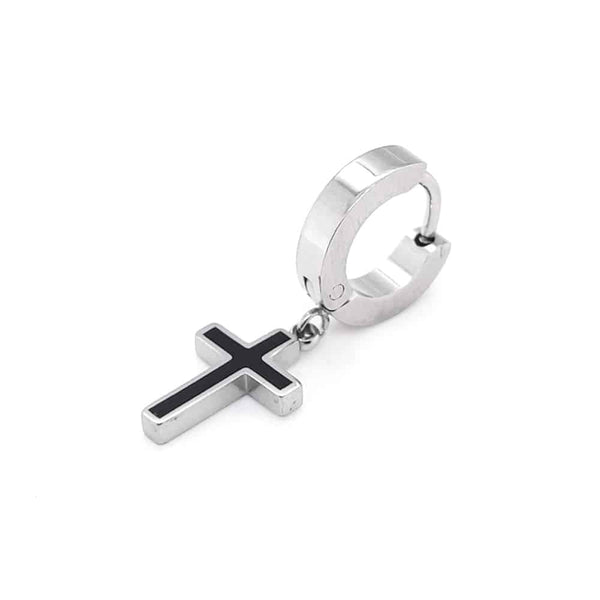 Black Enamel Cross Single Drop Earring