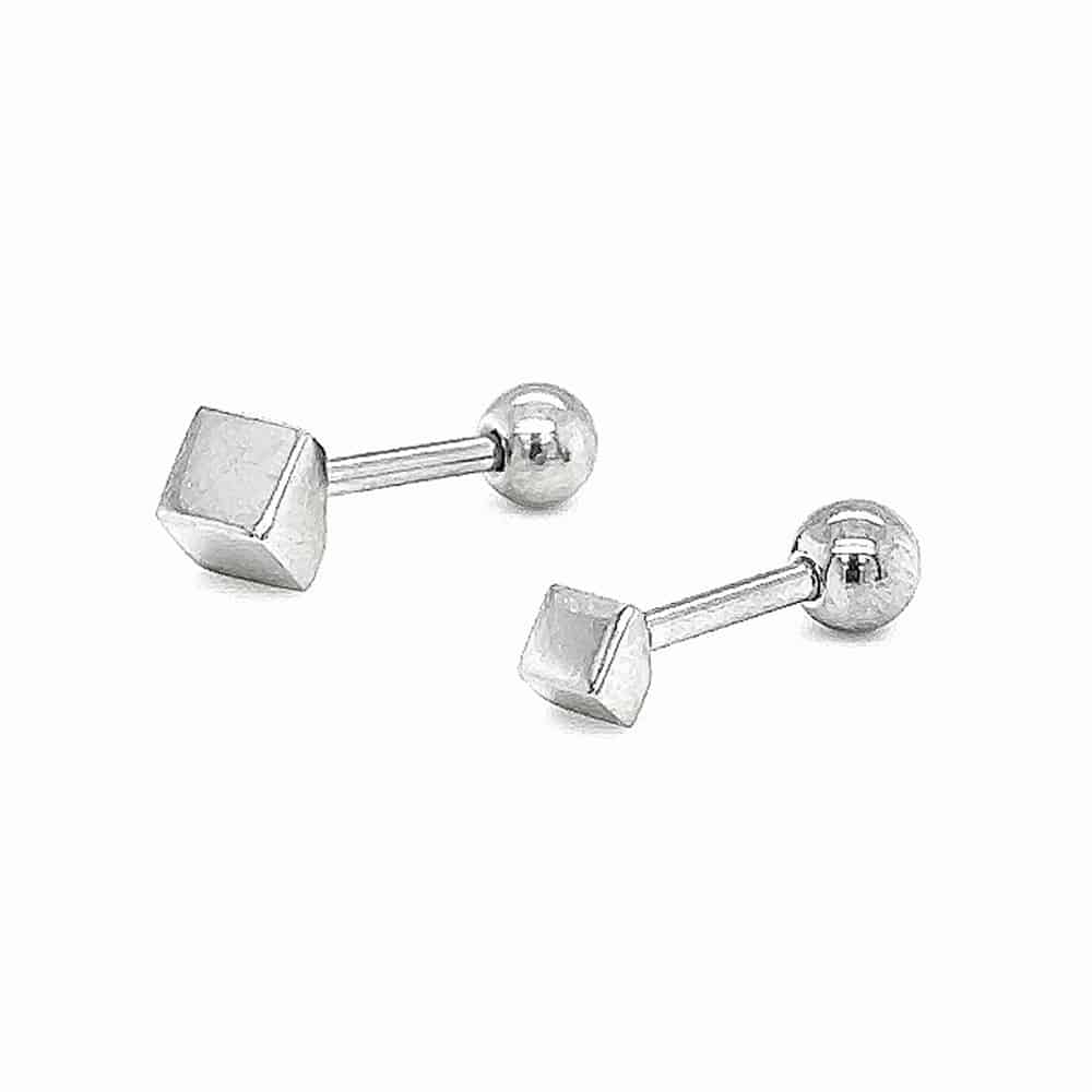 Stainless Steel Cube Stud Earring