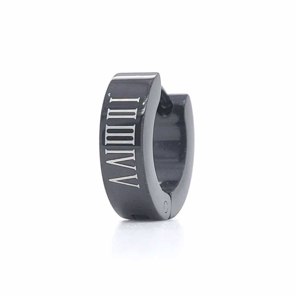 Stainless Steel Roman Numerals Single Earring Black