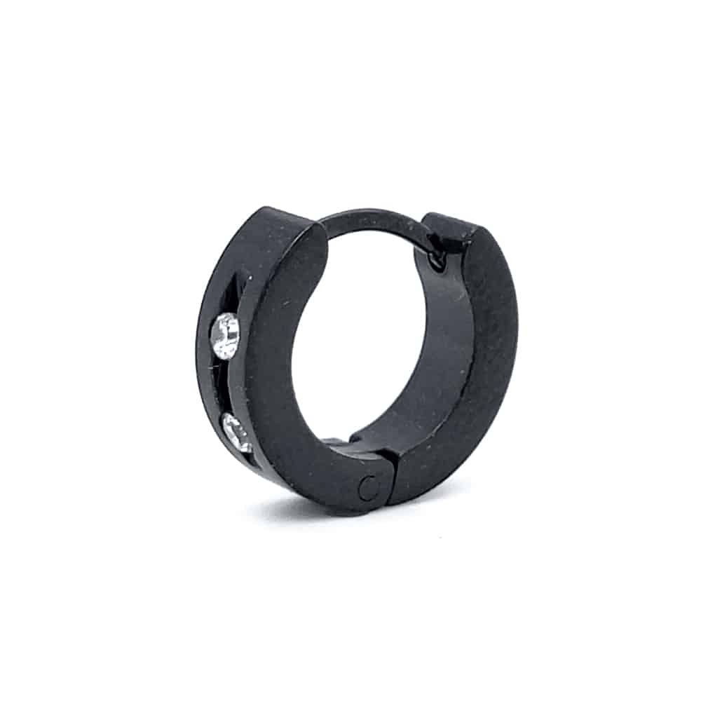 Stainless Steel Matte Black Huggie Hoop with Crystal