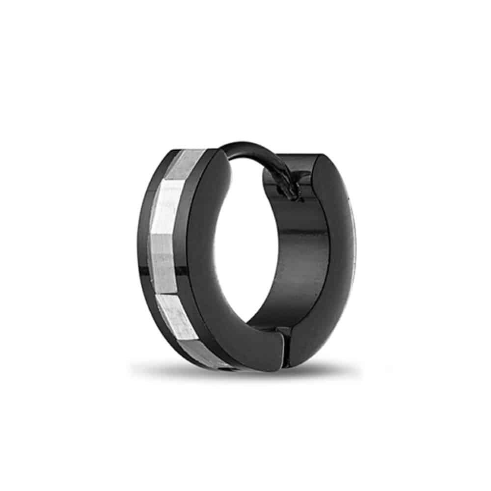 Stainless Steel High Shine Contrast Stripe Huggie Earring Black