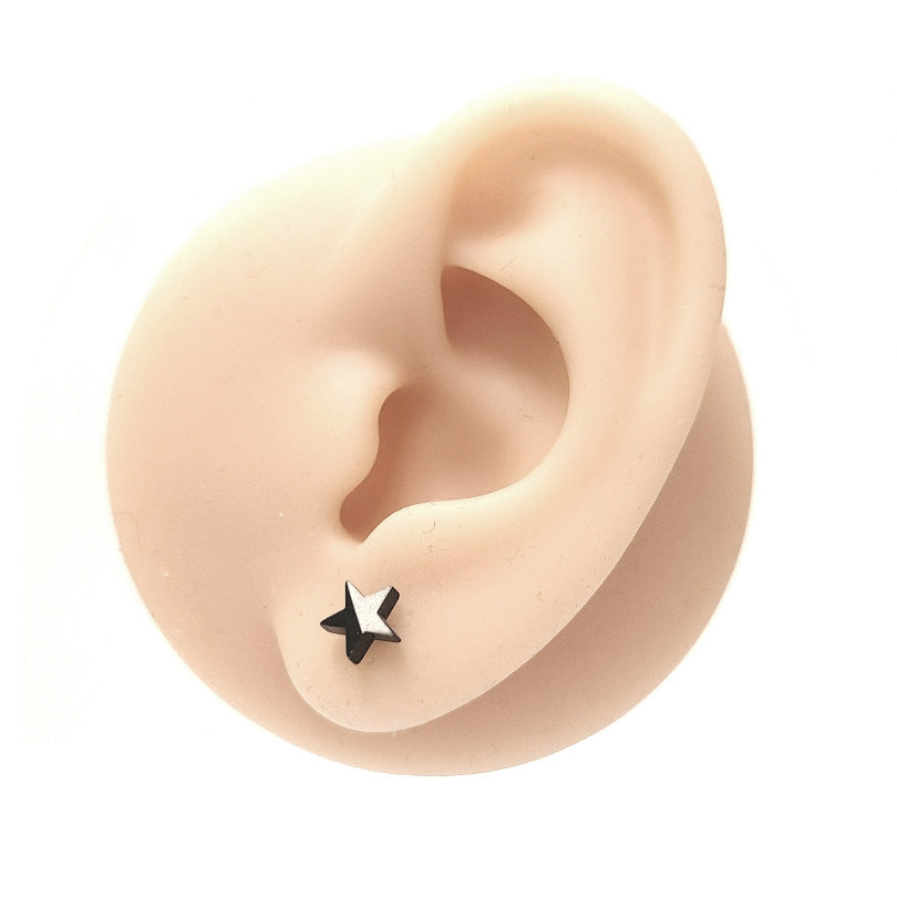 Black and Beige Two Tone Star Stainless Steel Single Earring