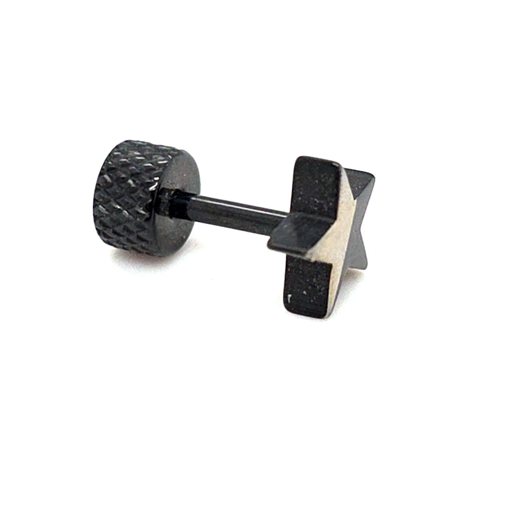 Black and Beige Two Tone Star Stainless Steel Single Earring