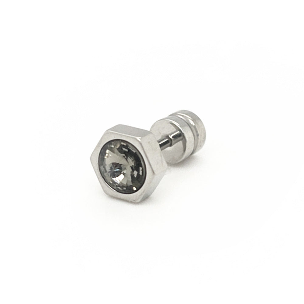 Stainless Steel Single Earring Hexagon Cut Crystal