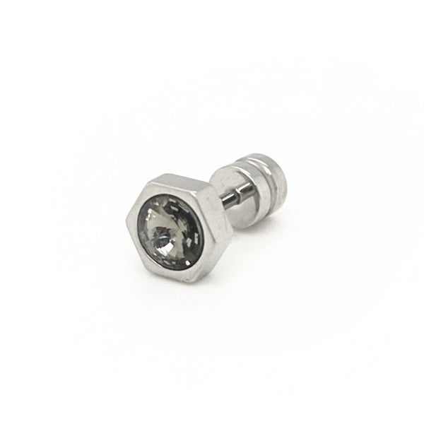 Stainless Steel Single Earring Hexagon Cut Crystal