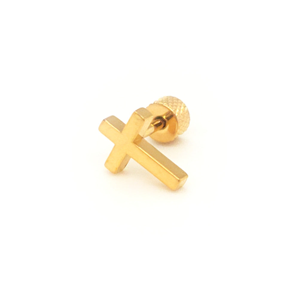 Stainless Steel Cross Stud Earring Yellow Gold
