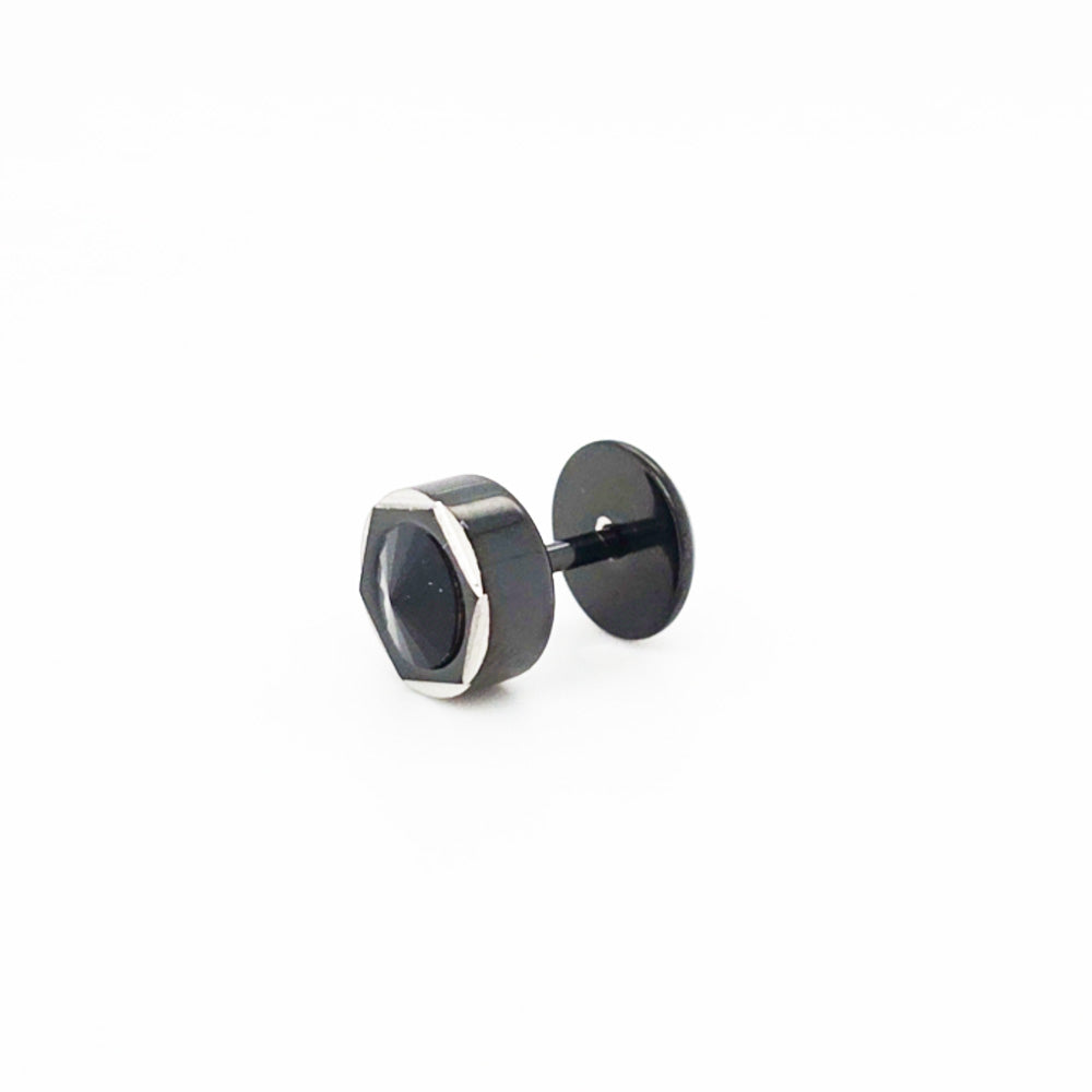 Stainless Steel Single Earring Black Hexagon Cut Crystal
