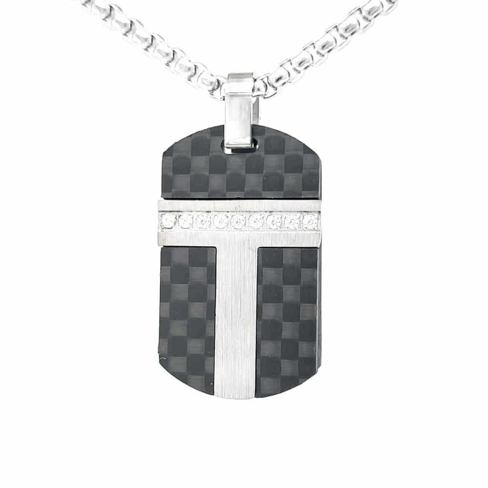 Stainless Steel Carbon Fibre Dog Tag Pendant
