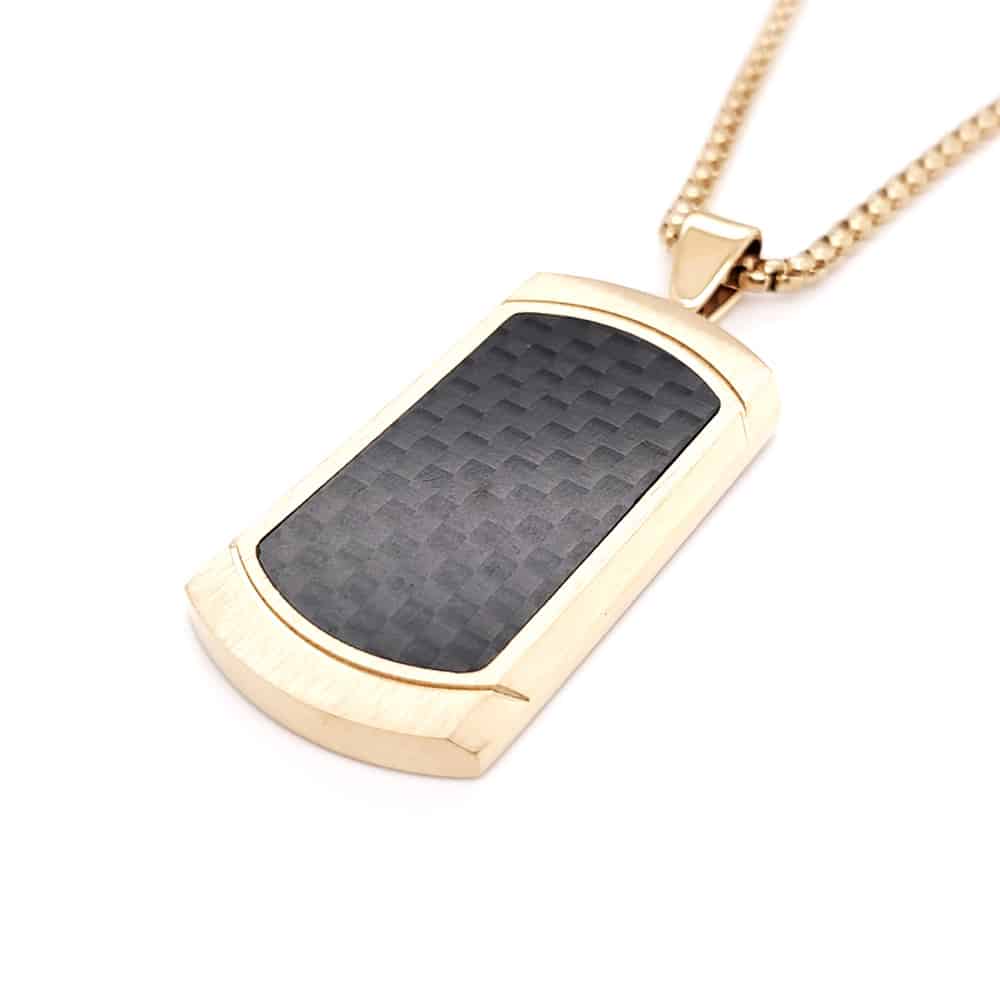 Carbon Fibre Dog Tag Pendant Yellow Gold