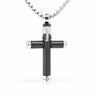 Rounded Black and Stainless Steel Cross Necklace