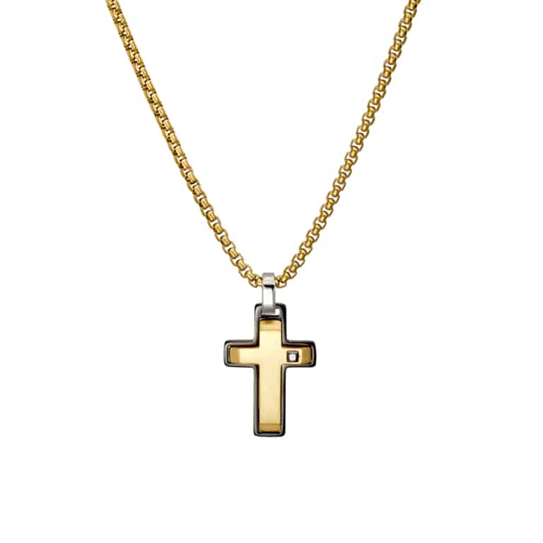 Stainless Steel Black & Yellow Gold Cross Necklace