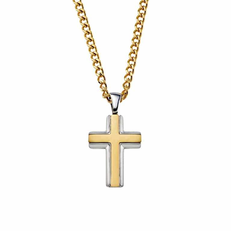 Stainless Steel Silver & Yellow Gold Cross Necklace