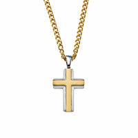 Stainless Steel Silver & Yellow Gold Cross Necklace