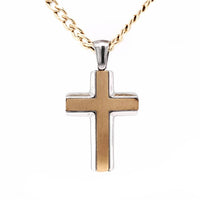 Stainless Steel Silver & Yellow Gold Cross Necklace