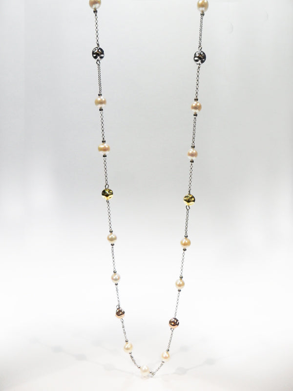 Freshwater Pearl Long Silver Necklace