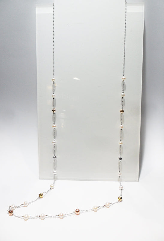 Freshwater Pearl Long Silver Necklace