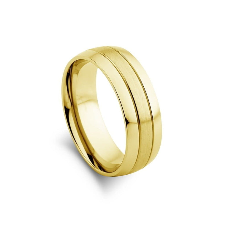 Stainless Steel Matte and Polished Ring Yellow Gold