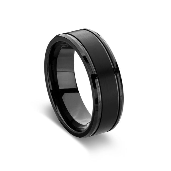Black Matte and Polished Wide Tungsten Ring