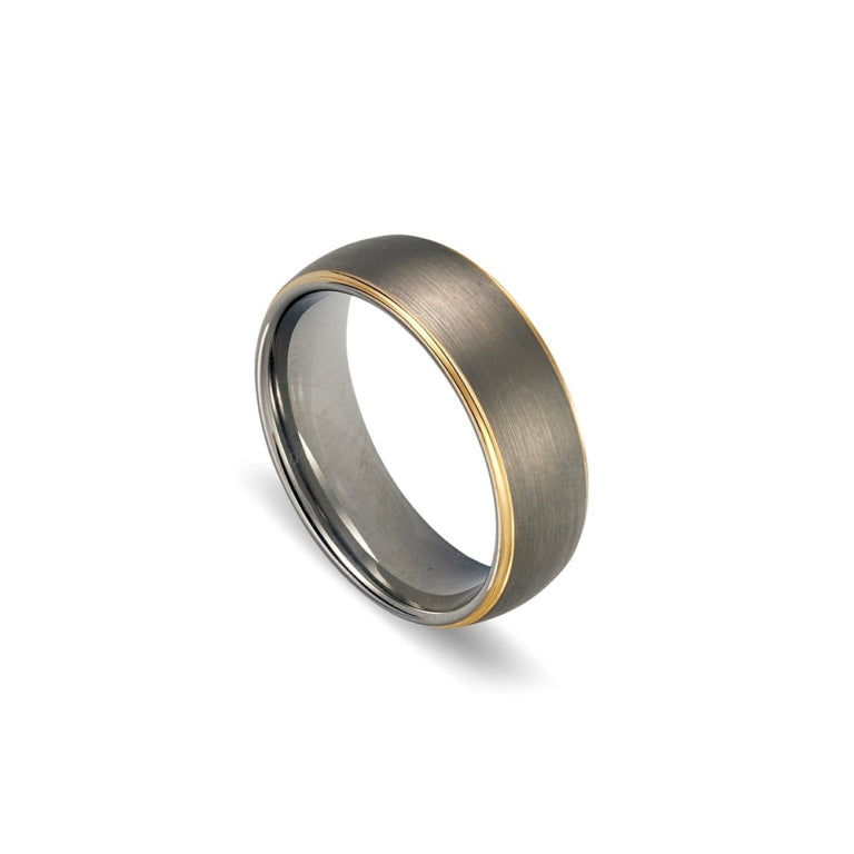 Grey Brushed Ring with IP Gold Plated Edging
