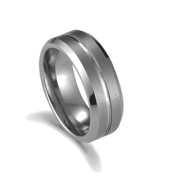 Grooved Matte and Polished Wide Tungsten Ring