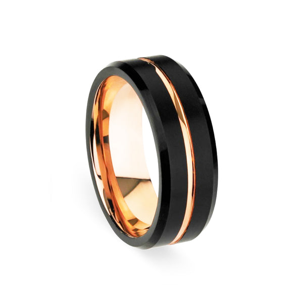 IP Brushed Black and Rose Gold Plated Tungsten Ring