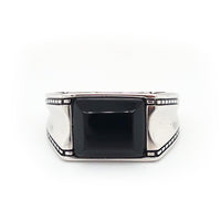 Sterling Silver Step Cut Baguette Onyx Ring with Details