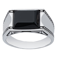 Sterling Silver Step Cut Baguette Onyx Ring with Details