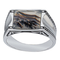 Sterling Silver Step Cut Baguette Agate Ring