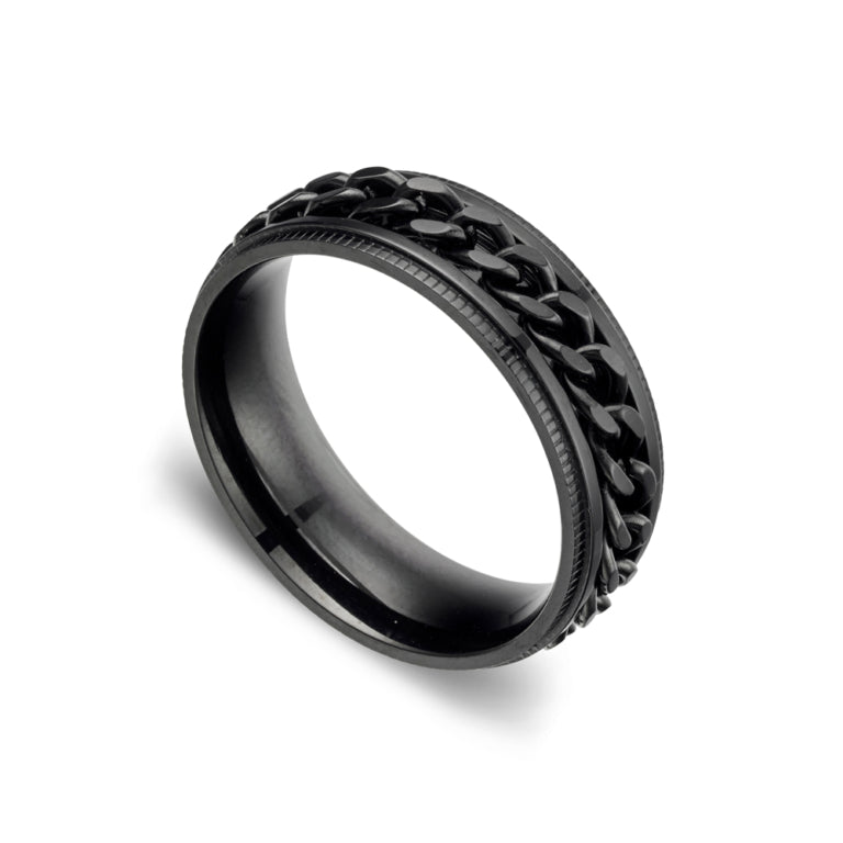 Stainless Steel Curb Link Inlay Spinner Ring