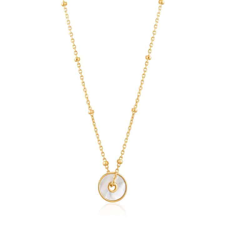Gold Mother Of Pearl Disc Necklace