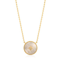Gold Mother of Pearl Emblem Necklace