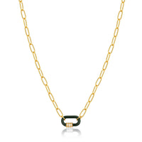 Forest Green Enamel Carabiner Gold Necklace
