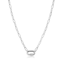 Navy Blue Enamel Carabiner Silver Necklace