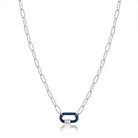 Navy Blue Enamel Carabiner Silver Necklace