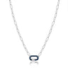 Navy Blue Enamel Carabiner Silver Necklace