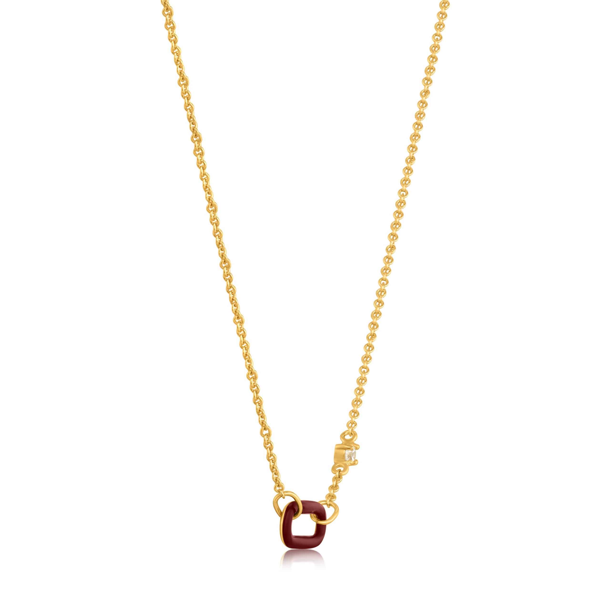 Claret Red Enamel Gold Link Necklace