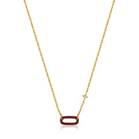 Claret Red Enamel Gold Link Necklace