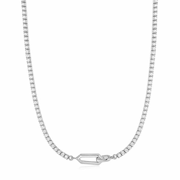 Silver Sparkle Chain Interlock Necklace