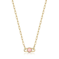 Gold Orb Rose Quartz Link Necklace