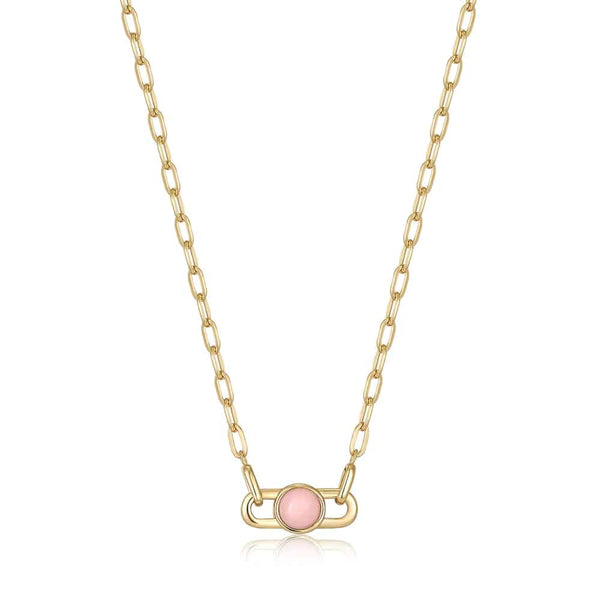 Gold Orb Rose Quartz Link Necklace