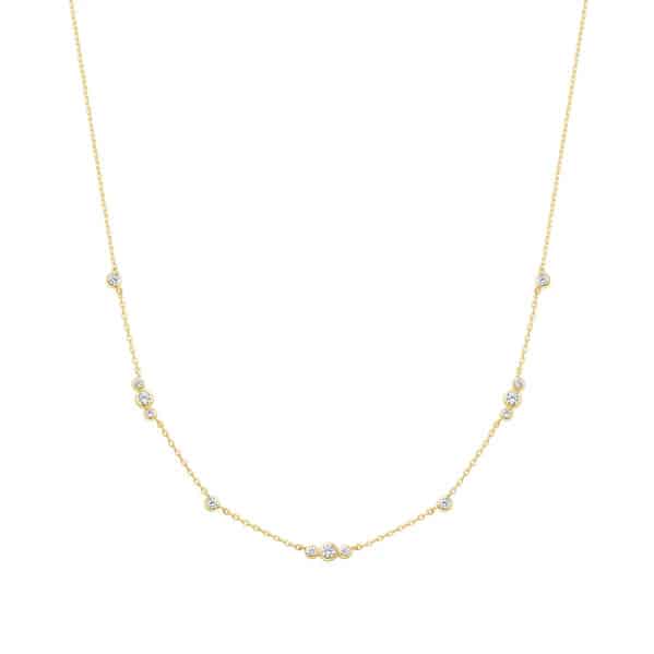 Gold Sparkling Bezel Cubic Zirconia Station Necklace