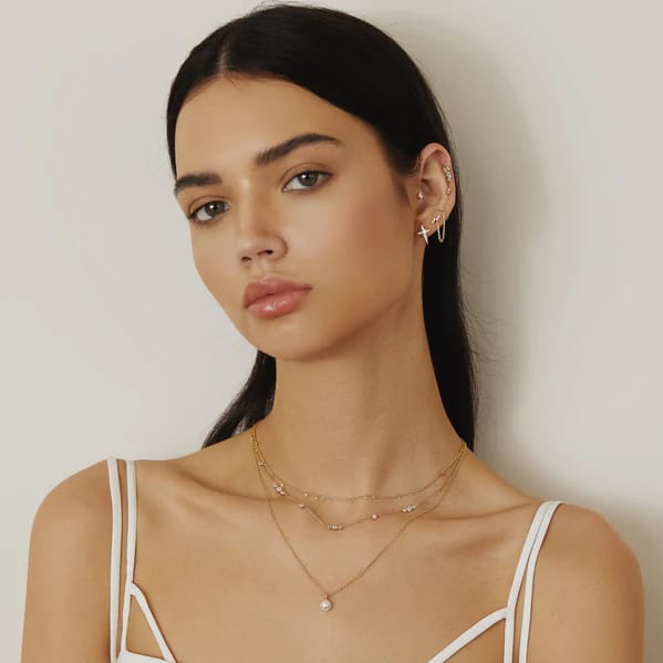 Gold Sparkling Bezel Cubic Zirconia Station Necklace