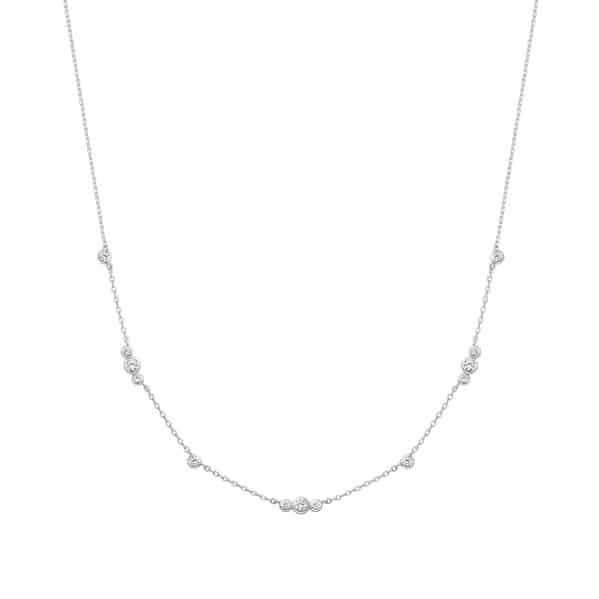 Silver Sparkling Bezel Cubic Zirconia Station Necklace