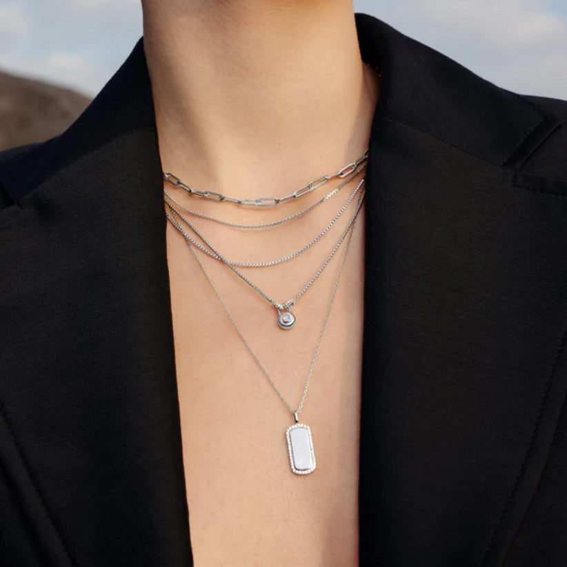 Silver Sparkling Tag Necklace