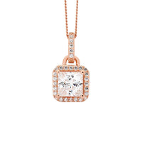 18ct Rose Gold Plated Silver Princess Cut Pendant