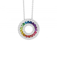 Spectral Coloured CZ Silver Circle Pendant