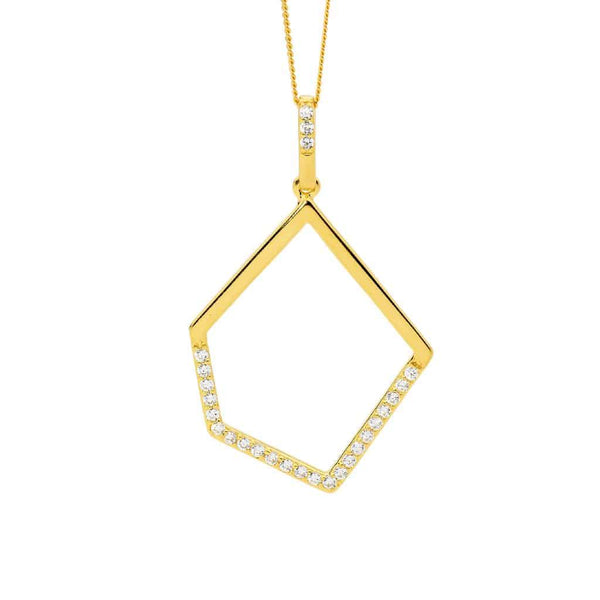 Geometric Silver Necklace Yellow Gold